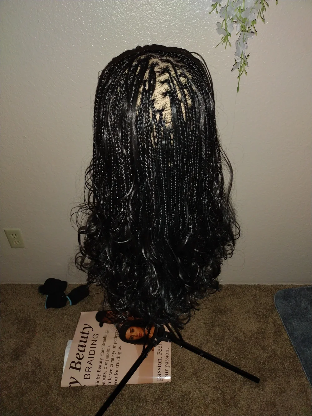 Long Black Braided Curly Lace Front Wig - Natural-Look Styling
